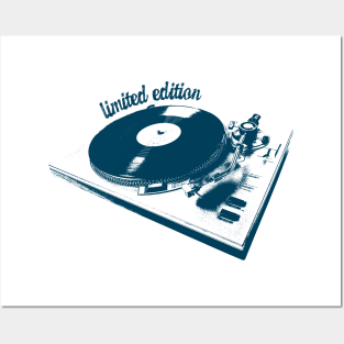 Blue Turntable And Vinyl Record Illustration Posters and Art